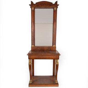 A Swedish Empire mirror and console table, first half of the 19th century.