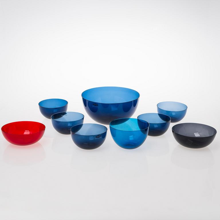 KAJ FRANCK, SKÅL samt DESSERTSKÅLAR, 8 st,  glas, Nuutajärvi, Notsjö 1900-talets mitt.