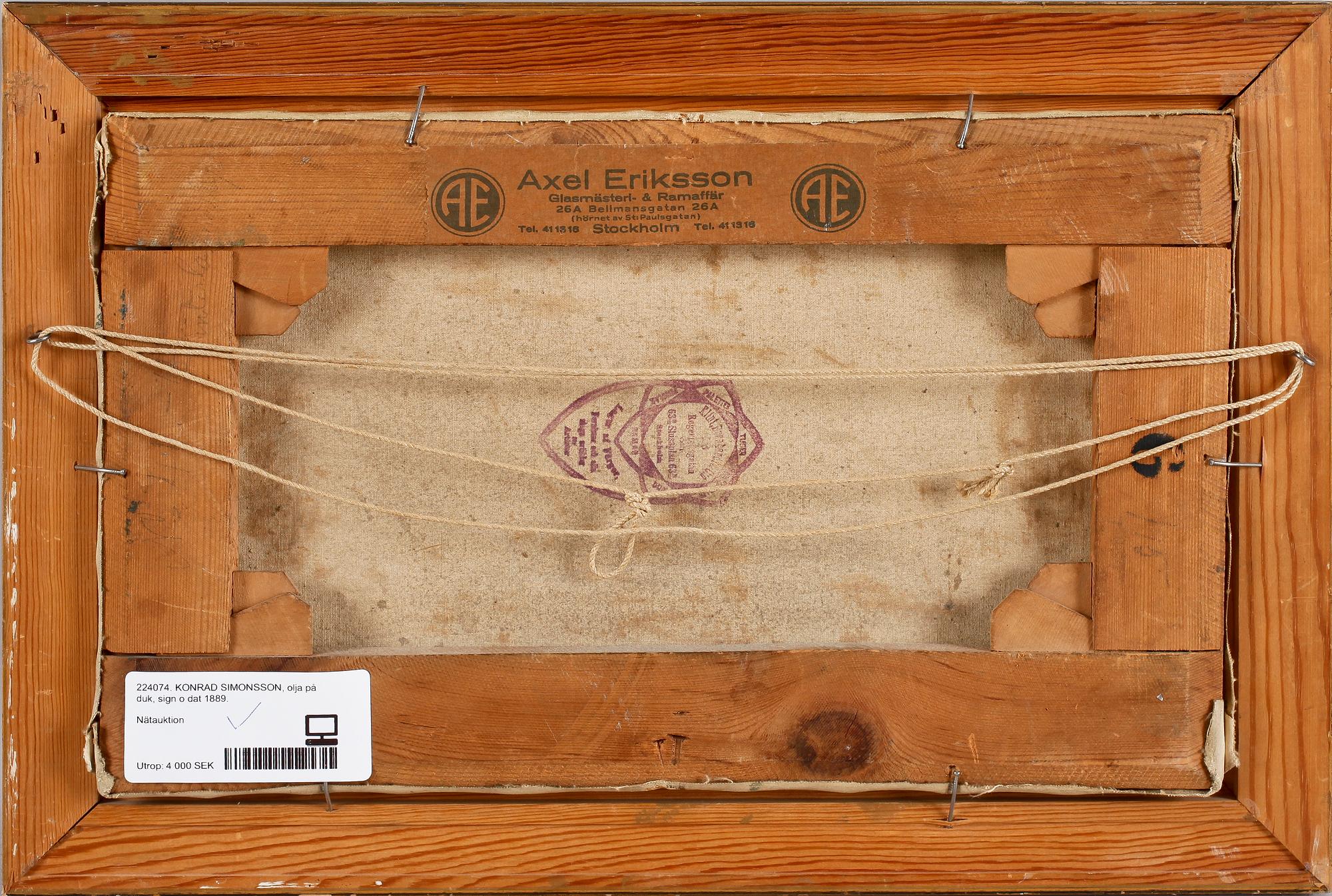 KONRAD SIMONSSON, olja på duk, sign o dat 1889.
