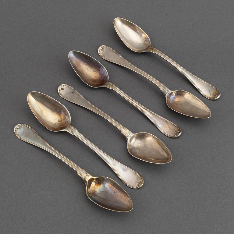 6 swedish silver dessert spoons, mark of Pehr Zethelius, Stockholm 1799.
