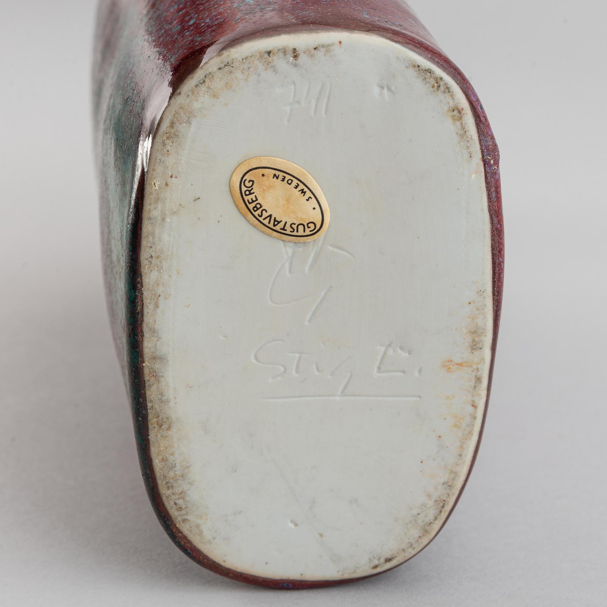 Stig Lindberg, a parian figurine and a stoneware flask with cover, Gustavsberg.