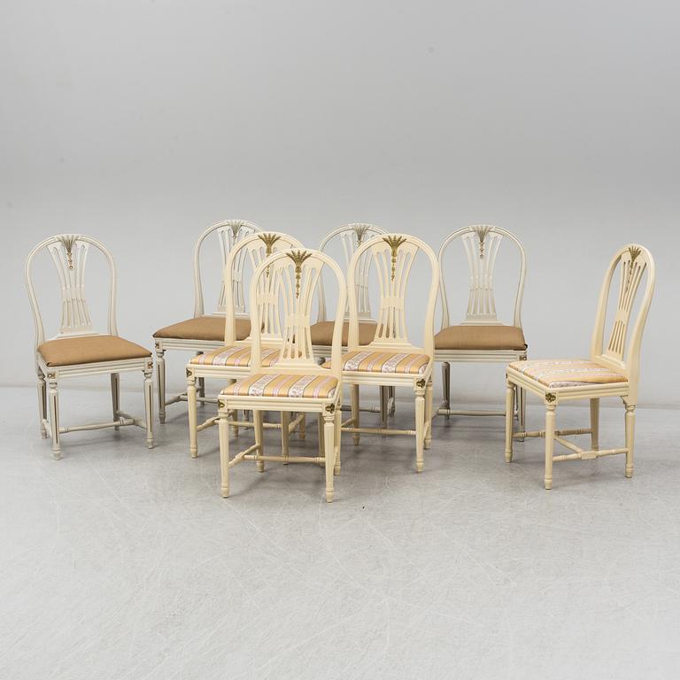 a set of 4+4 gustavian style chairs from the second half of the 20th century.