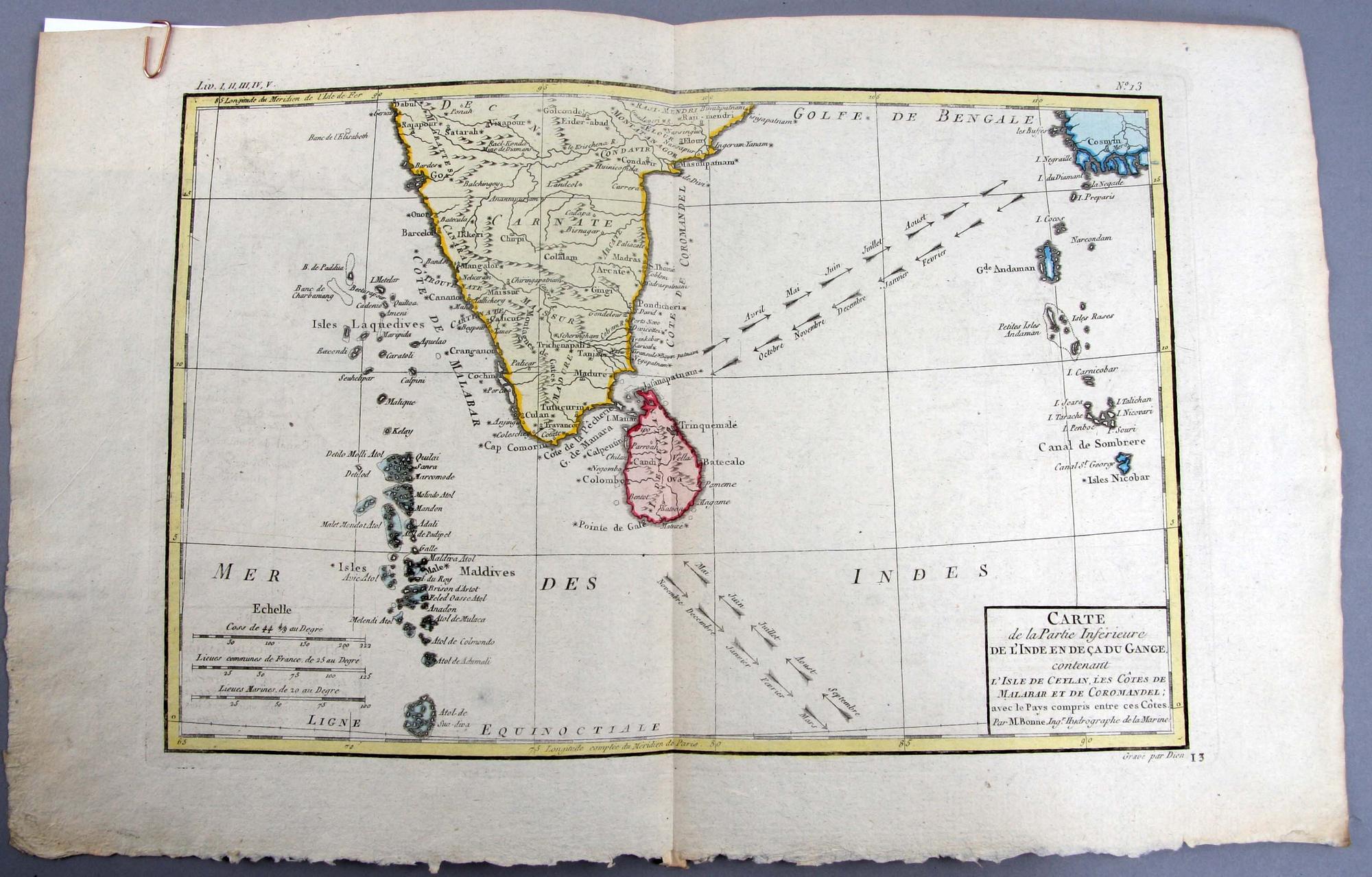 KARTOR, Indien/Ceylon resp norra Indien, 2 st, Bonne 1780.