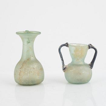 Vases, two pieces, so-called "Roman glass," 19th century or earlier.