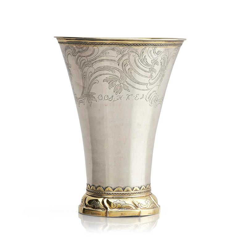 A Swedish 18th century parcel-gilt silver beaker, mark of Jakob Lampa, Stockholm 1769.