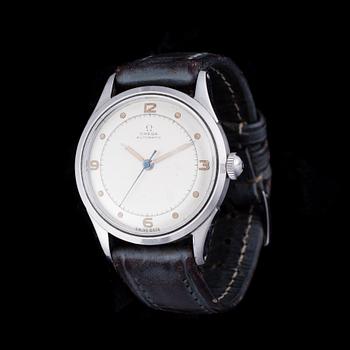 ARMBANDSUR, Omega Automatic, stål, läderarmband. 1900-talets mitt.