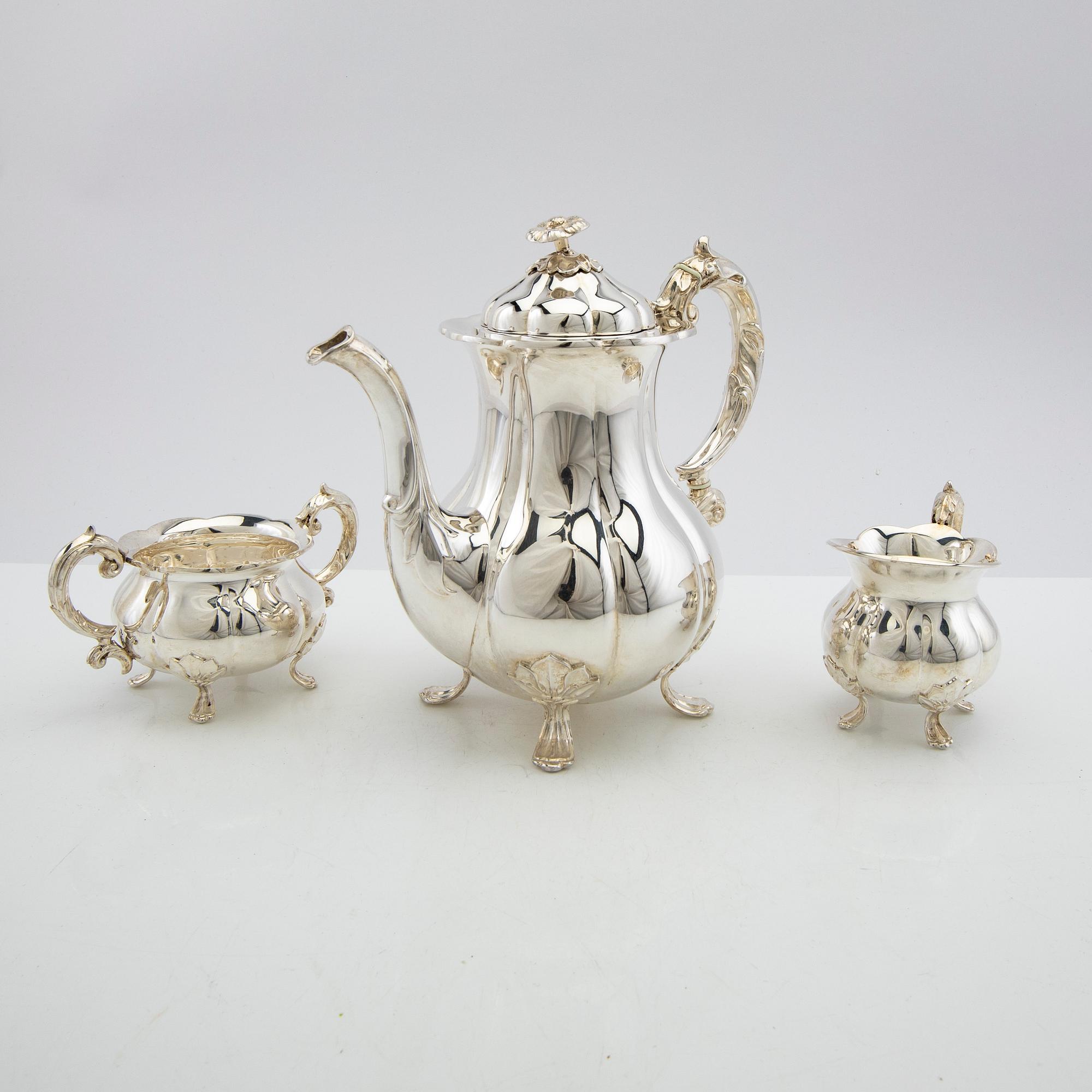 Cohr, coffee service, 3 pieces, silver, Rococo style, Denmark 20th century.