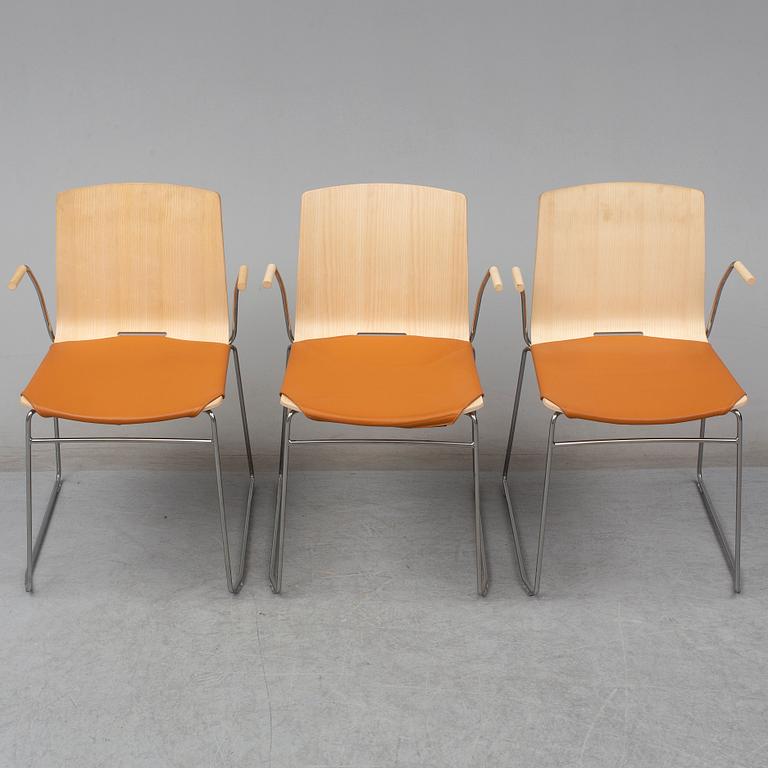 A set of three chairs by Pierre Sindre and a dining table, Gärsnäs.