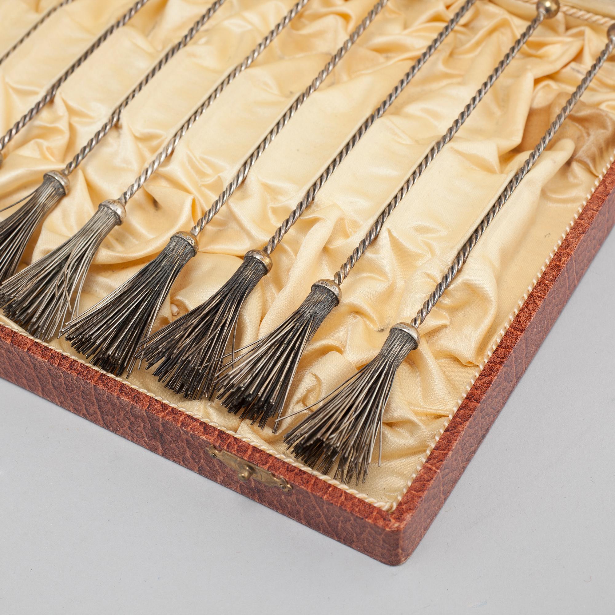 Twelve silver champagne whisks from KG Markströms Guldsmeds Ab in Uppsala, 1929.