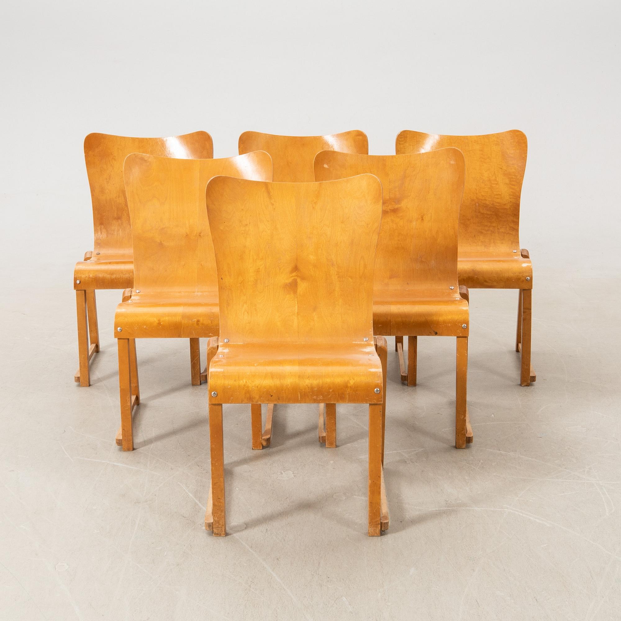 Axel Larsson,  stolar, 6 st, Svängsta Stilmöbler, 1900-talets mitt.