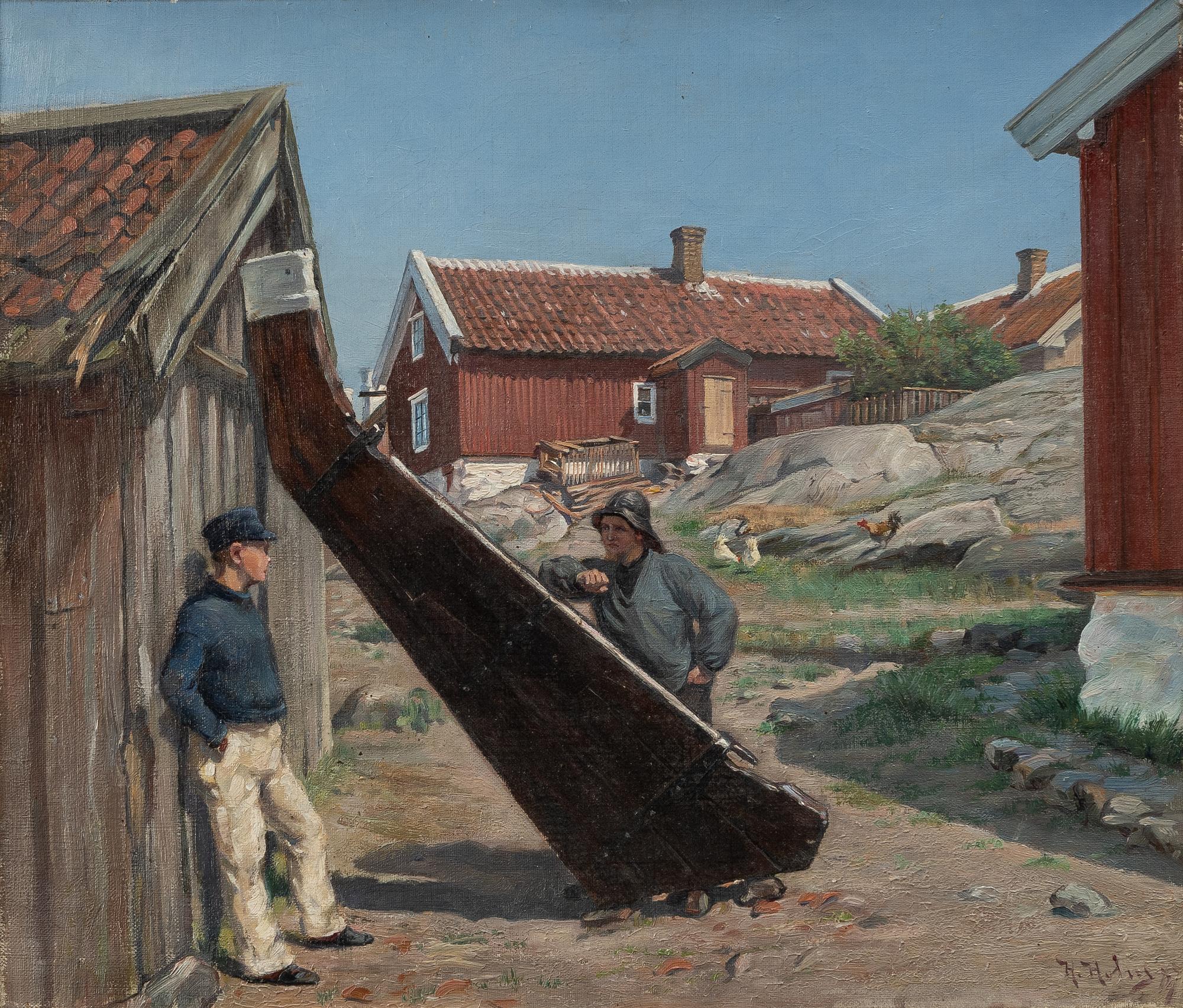 Okänd konstnär, 1800-tal, Vid sjöbodarna.