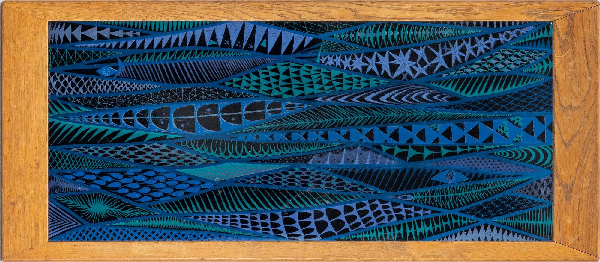Stig Lindberg & David Rosén, an oak and enamel coffee table from Nordiska Kompaniet and Gustavsberg, 1950's.