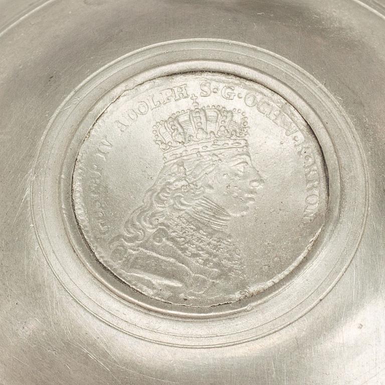 5 fat, bl.a. Jonas Thoreson Törngren, Göteborg, 1772, samt 3 stop , tenn, 1800-tal.