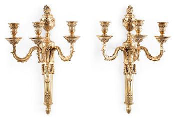 602. APPLIQUER, för tre ljus, ett par. Frankrike, 1800-tal. Louis XVI-stil.