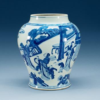 1797. A blue and white jar, Qing dynasty, Kangxi (1662-1722).