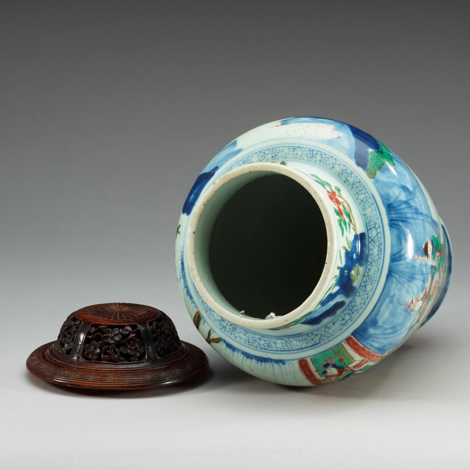 A Transitional wucai baluster jar, 17th Century.