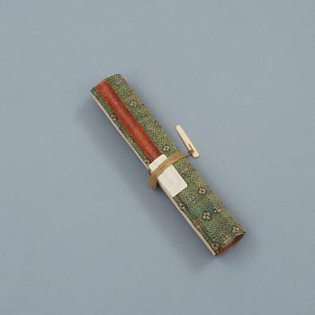 A set of twelve erotic paintings by an anonymous artist mounted as a hand scroll, late Qing dynasty (1644-1912).