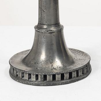 A pair of late gustavian pewter candlesticks attr. to Hans Wicksten (master in Västerås 1782-1810/14).