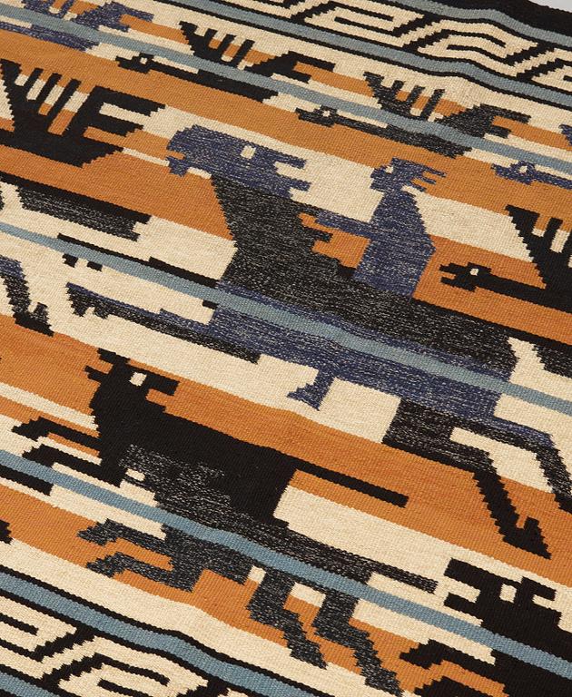 Märta Måås-Fjetterström, VÄVD TAPET. "Odins jakt"/"Odens jakt"/"Odens jagt". Rölakan. 120,5 x 213  cm. Komponerad av Märta Måås-Fjetterström.
