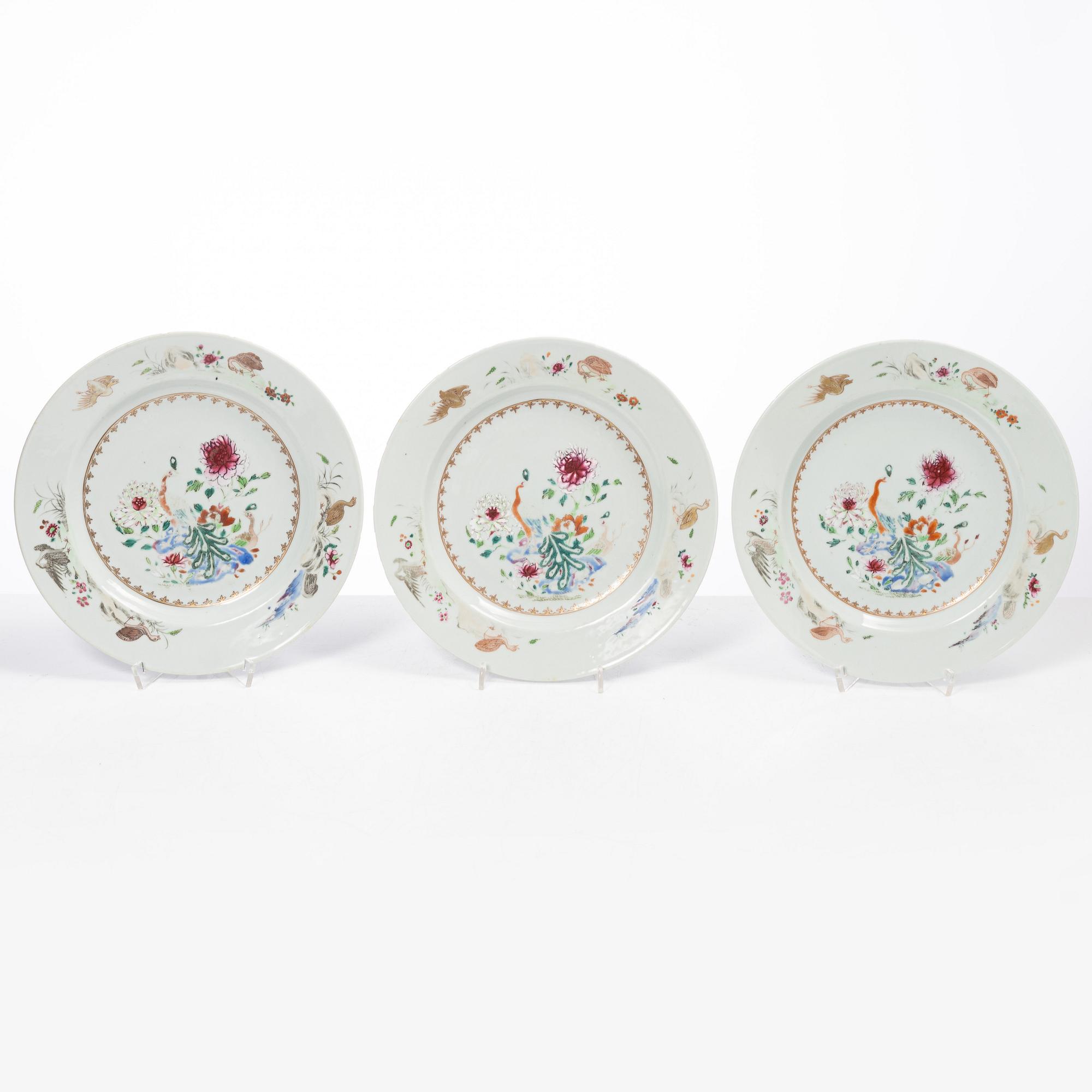 Tallrikar, sex stycken, kompaniporslin, Kina, Qingdynastin, Qianlong (1736-95).