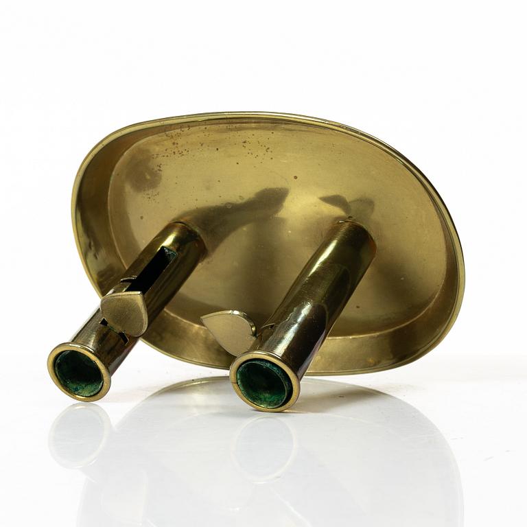 Candelabra, 4 pcs, and a chamberstick for two candles, brass, 19th century.