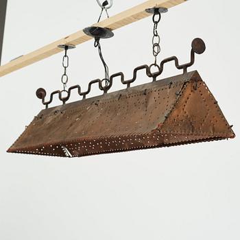 Nordiska Kompaniet, a copper ceiling lamp, made for a Swedish "Sportstuge" interior, 1930's, provenance Brostugan, Drottningholm, Stockholm.