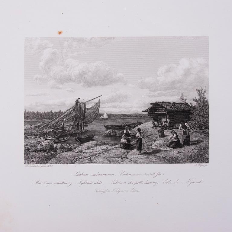 PARTI GRAVYRER, 14 st, stålstick, "En resa i Finland", A. Weger, 1870-tal.