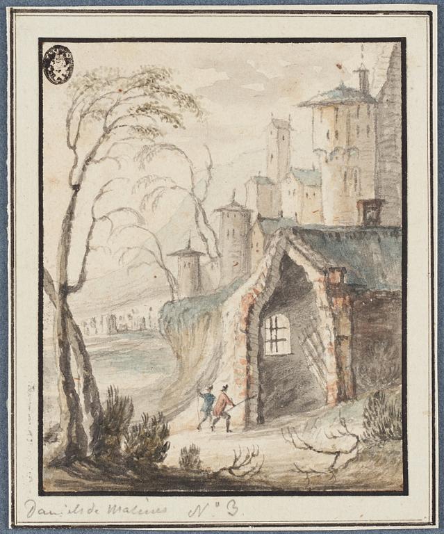 OKÄND KONSTNÄR 1600-TAL. Påskrift 'Daniels de Malinas'. (2). Akvarell och tusch, vardera 12 x 9,5 cm.