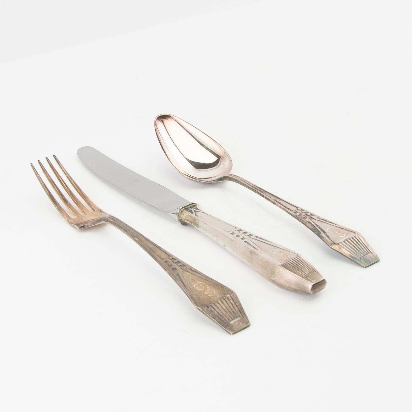 Bestick 18 dlr "Suomi" silver Auran Kultasepät, Åbo Finland 1920.