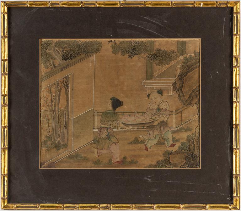 A Chinese painting, ink and colour on silk. Qing dynasty, 19th century.