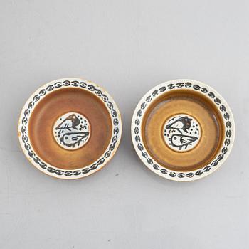 Lisa Larson, vaser, 4 st, skålar, 2 st och fat, 2 st, stengods "Thalia", Gustavsberg.