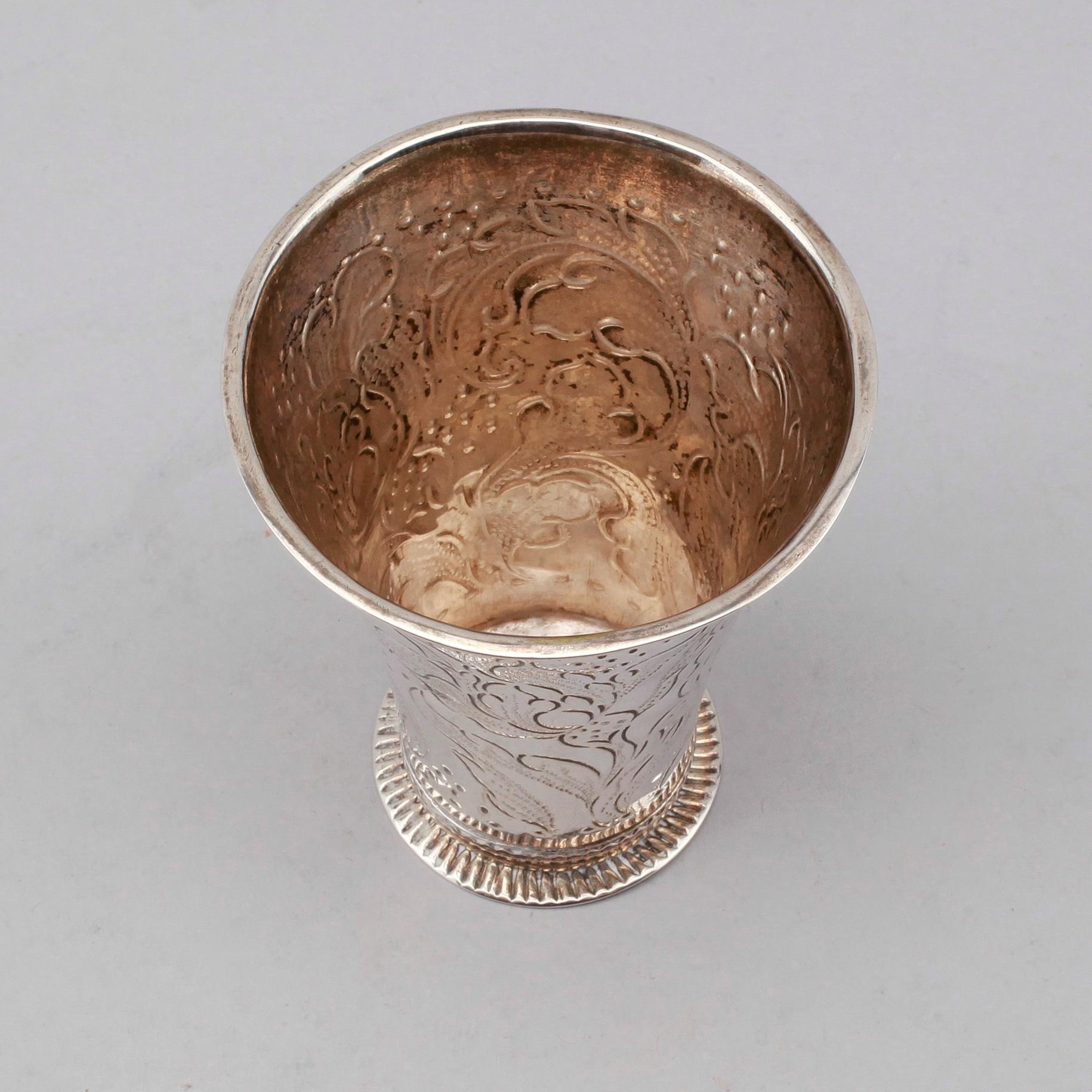 BÄGARE, silver, Nils Orstedt, Norrköping 1760. Vikt ca 66 gram.