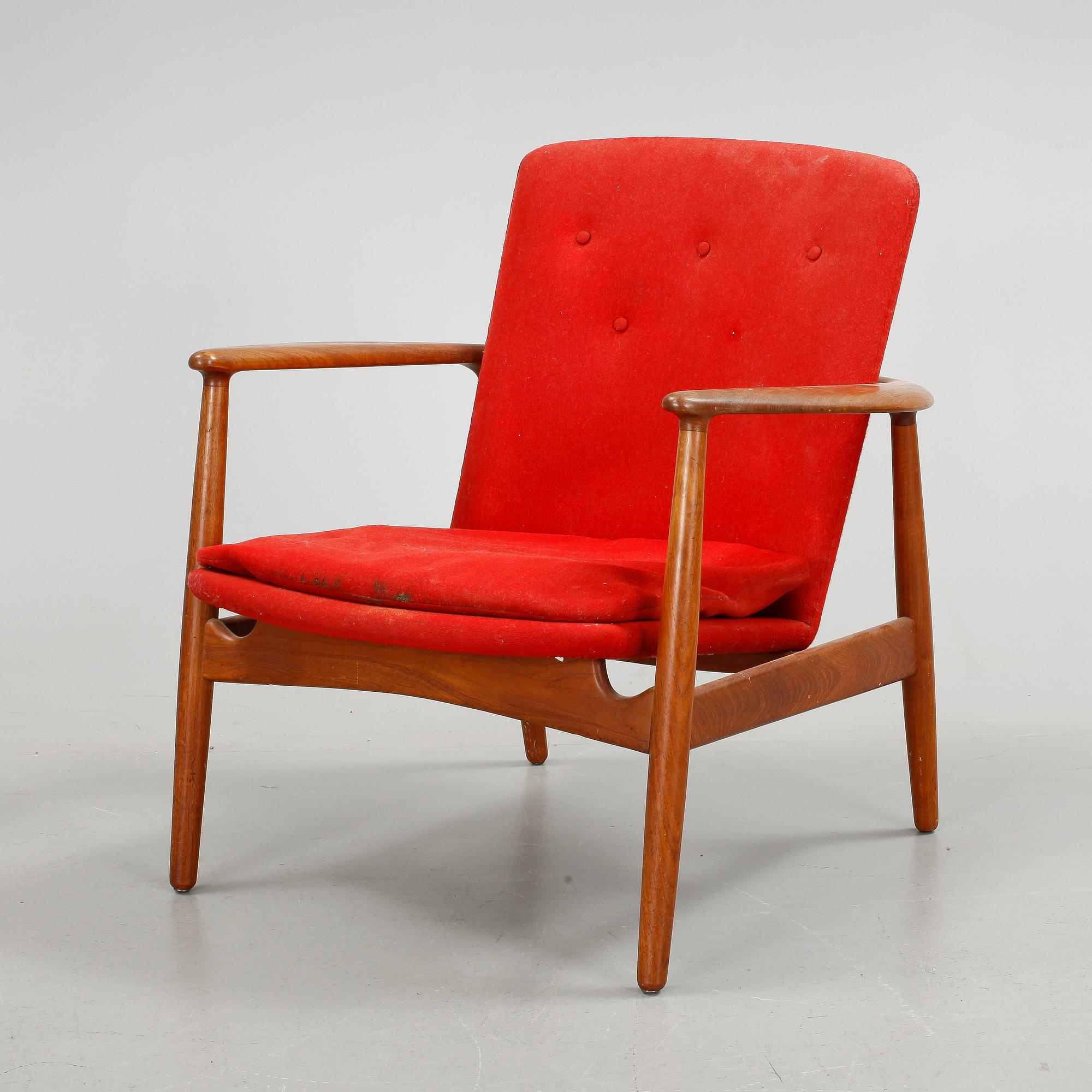 FÅTÖLJ, troligen "Bo 90", Arne Vodder, Bovirke, Danmark, 1950-tal.