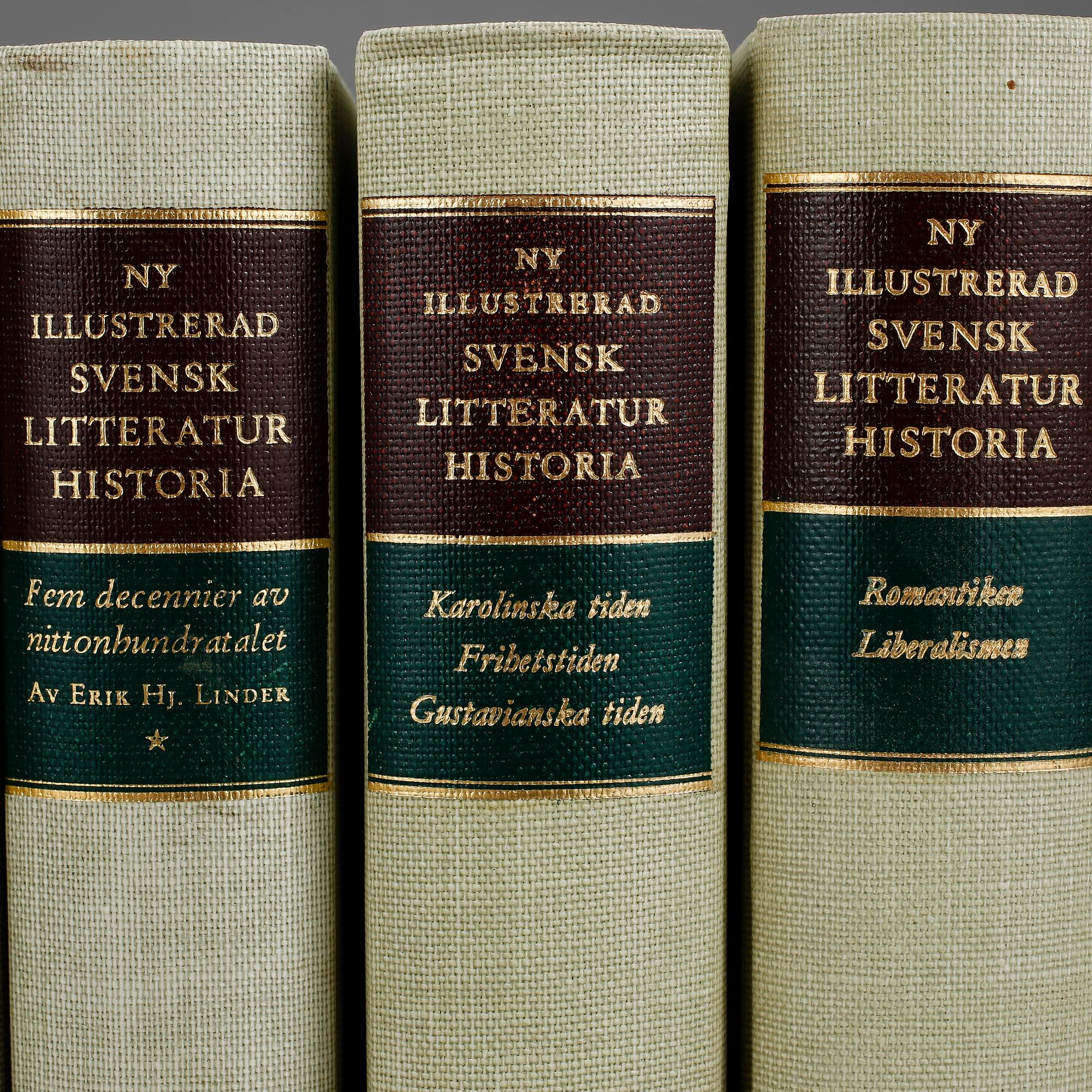 BOKPARTI OM SVENSL LITTERATURHISTORIA, 13 vol, bla Den svenska litteraturen, I-IV, Lönnroth o Delblanc, 1987-89.