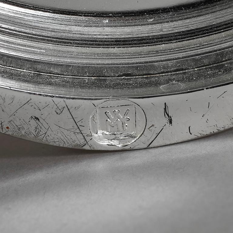 KANDELABRAR, ett par, vitmetall, Würtembergische Metallwaren Fabrik (WMF) Tyskland, omkring 1900-talets mitt.