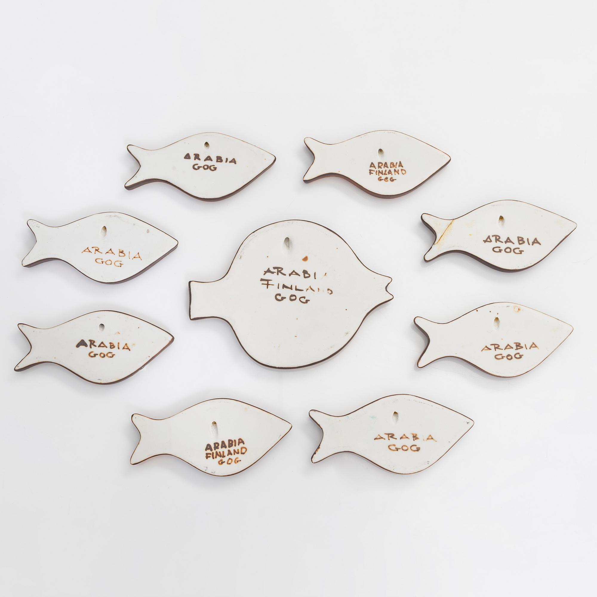 Gunvor Olin-Grönqvist, a set of eight ceramic wall decorations, all signed, for Arabia, Finland.