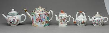 KANNOR, 5 st, porslin, Kina, 1800-tal.