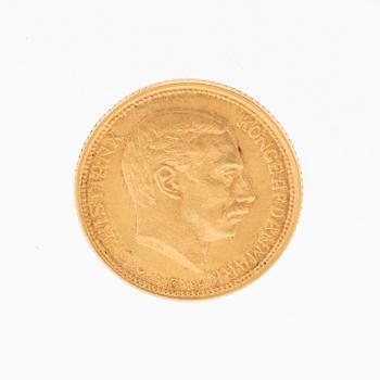 Gold coin 10kr Christian X, Denmark 1913.