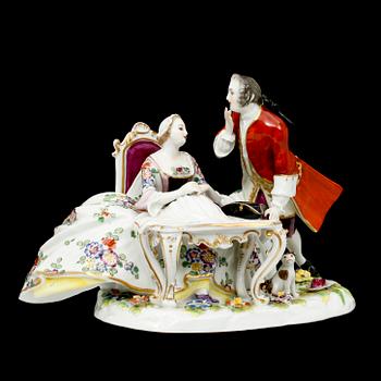 FIGURGRUPP, porslin, rokokostil, utl. stämpel. 1900-tal.