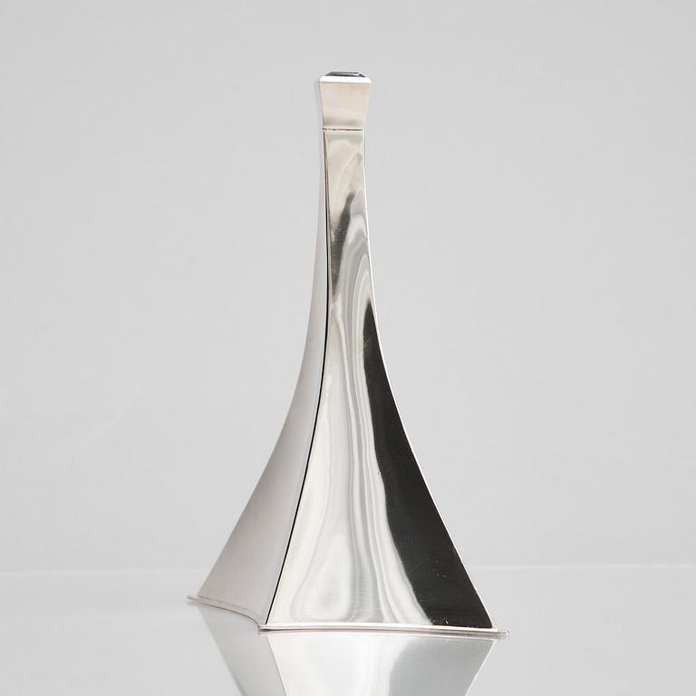 Rolf Lindståhl, a sterling silver bottle with a rock crystal on the lid, Stockholm 1988.