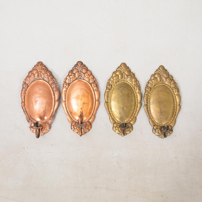 Wall sconces 2 pairs Art Nouveau early 20th century.