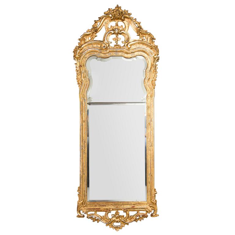 Johan Åkerblad, a giltwood Rococo mirror, signed and dated in Stockholm 1776.