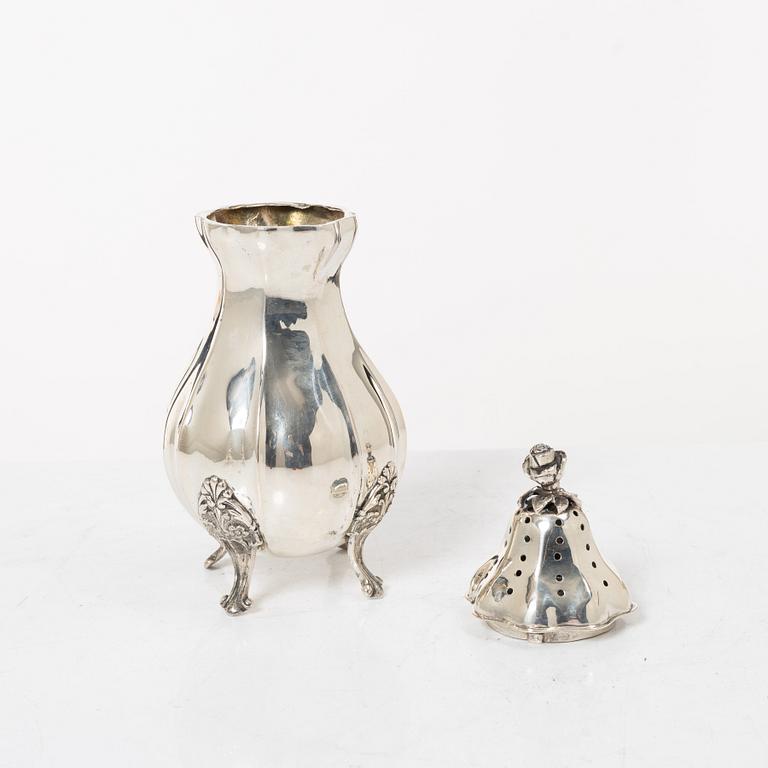 Sugar casters, a pair, silver, Rococo style, 20th century.
