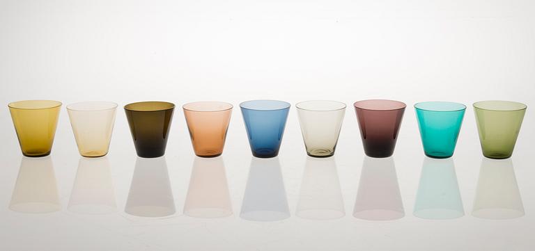 18 mid-20th-century 'Kartio' 2744 drinking glasses, by Kaj Franck, Nuutajärvi Finland.