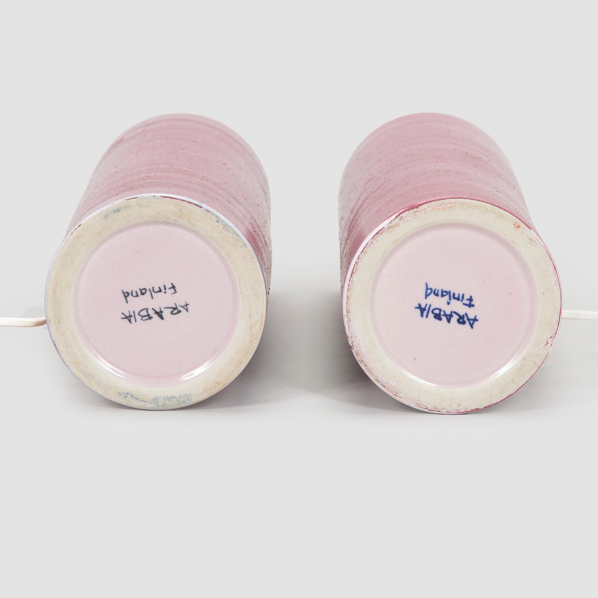 A pair of ceramic tablelamps, Arabia Finland, 1960s/70s.