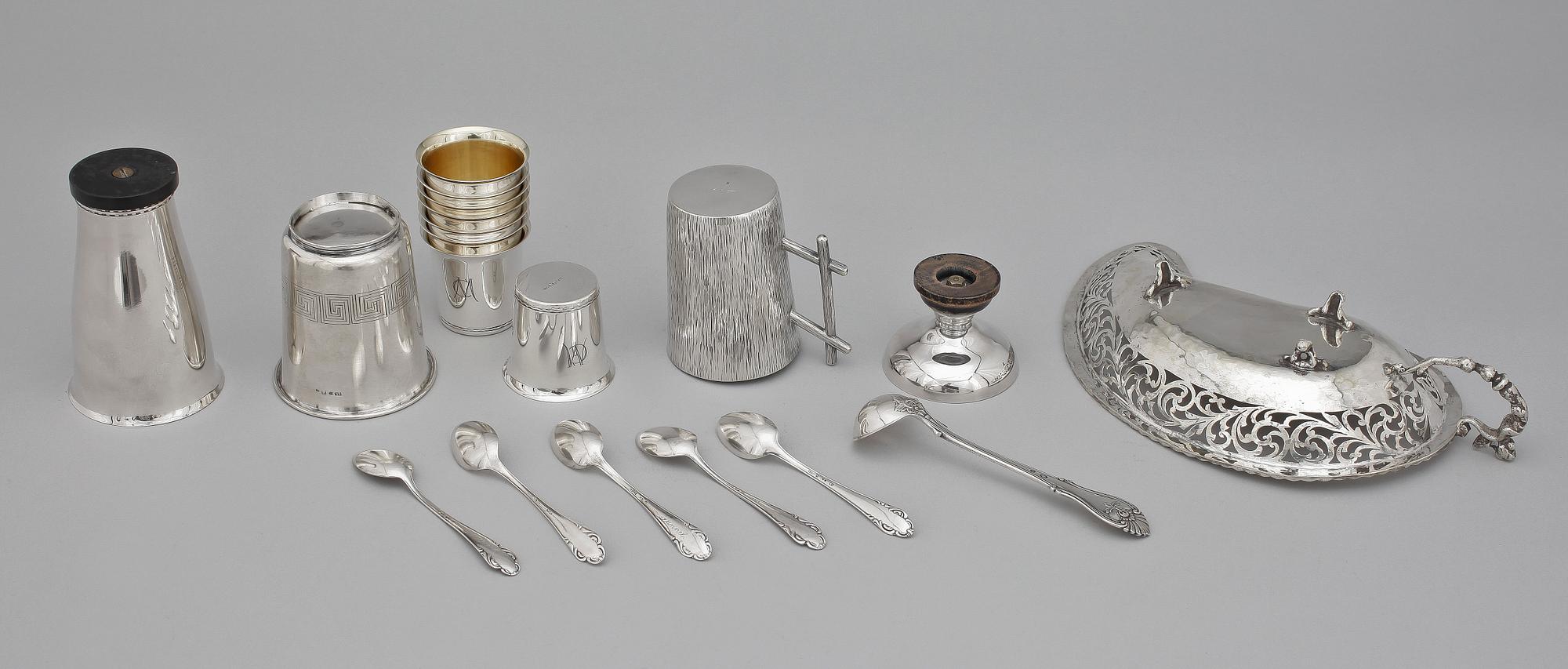 PARTI SILVER, 19 delar, bl a Bohm, Tyskland. Tot vikt ca 600 gram.