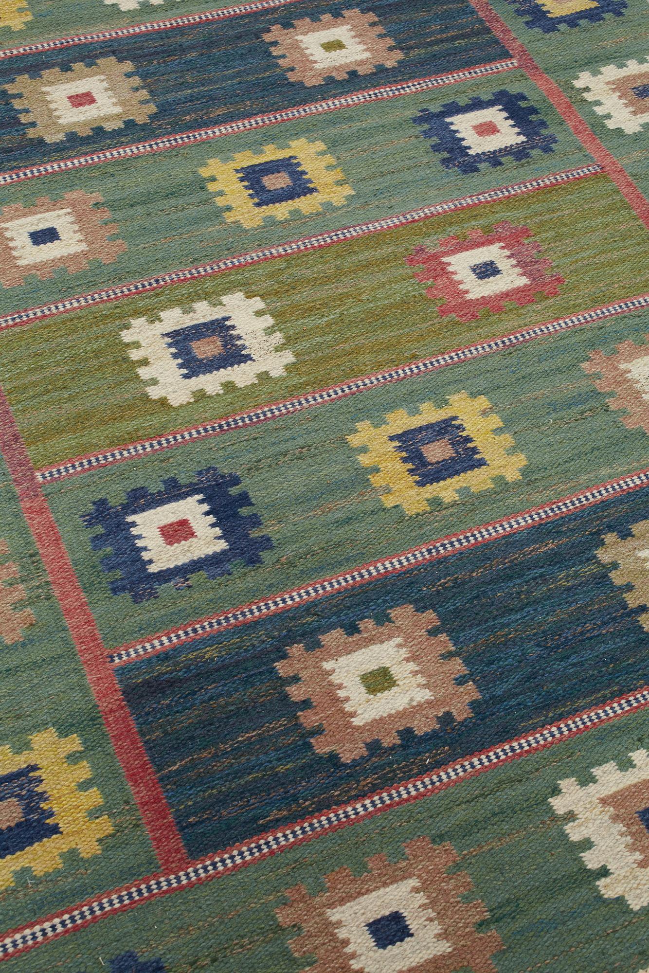Märta Måås-Fjetterström, A CARPET, "Grön äng", flat weave, ca 184,5 x 153 cm, signed AB MMF.