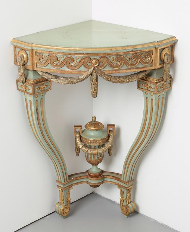 HÖRNKONSOLBORD. Möjligen ritat av Jean-Eric Rehn. Gustavianskt, 1770-tal.