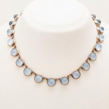 Halsband samt örhängen silver med glas,  Mattsson & Olsson Malmö 1957.