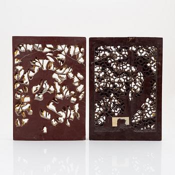 Two carved gilded wooden panels, Qing dynasty, circa 1900.
